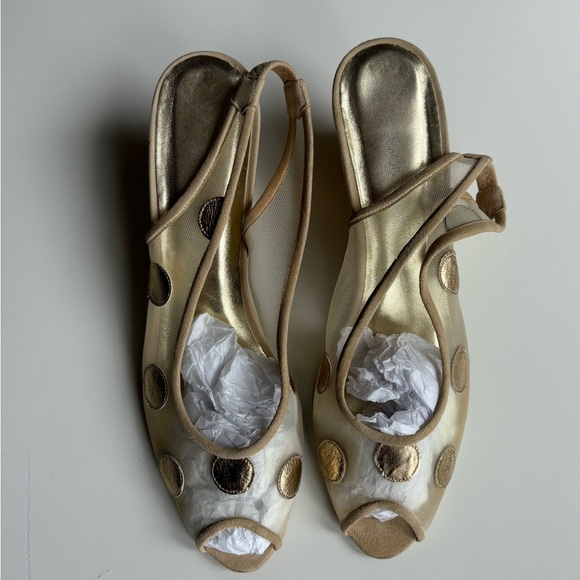 RAMON TENZA Gold Polka Dot Mesh Unique Heel Size 8.5 Y2K - Picture 8 of 12